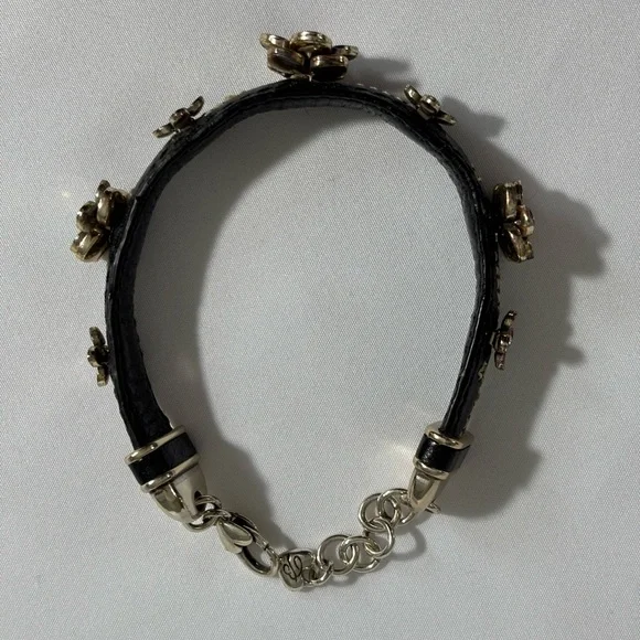 Vintage Brighton black leather and enamel flowers bracelet- lovely - Picture 2 of 7